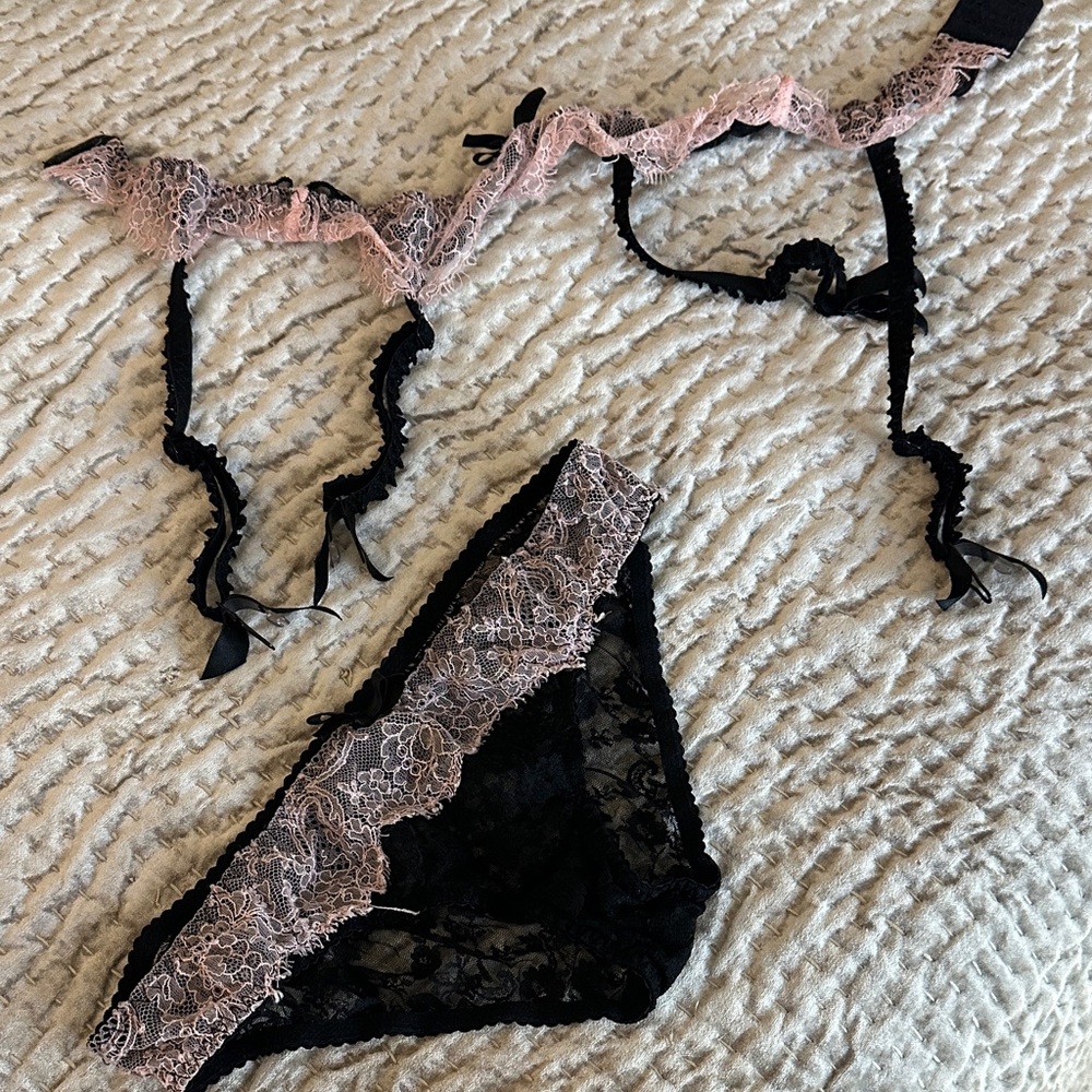 Agent Provocateur Black and Pink Lace Panty Set